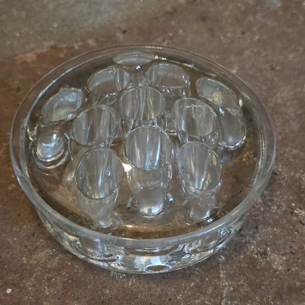 Vintage Clear Glass Flower Frog 16 Hole Round Floral Arranger Florist Tool